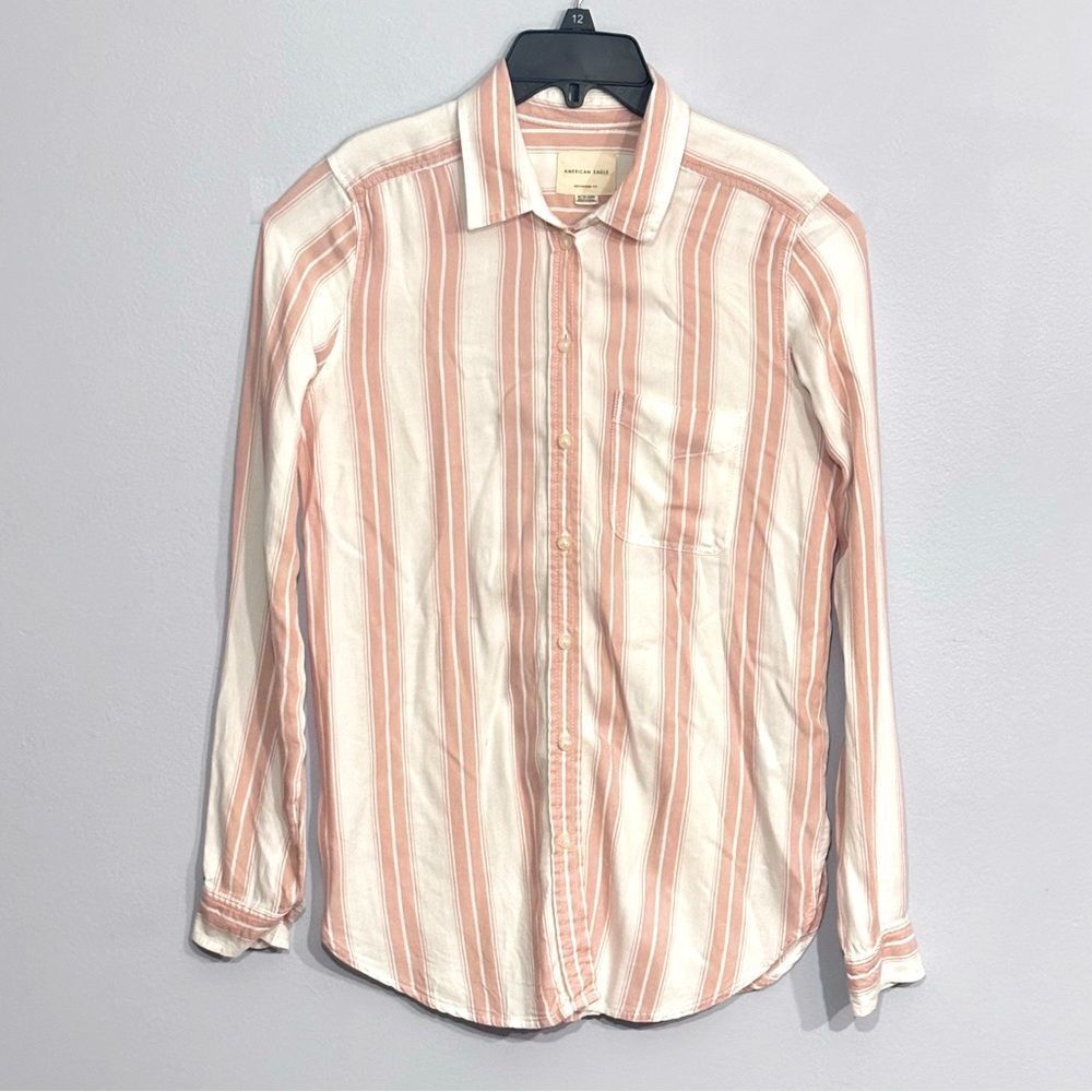 American Eagle | Women’s Boyfriend Fit Pink Striped Button Down Shirt Size XS